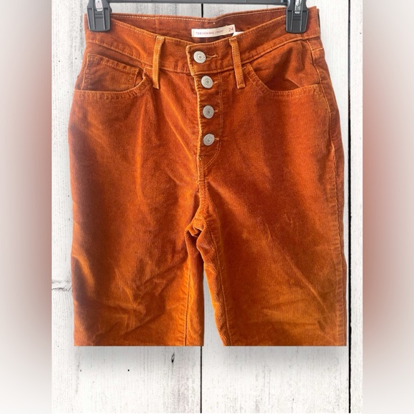 Levi's Wmns 724 High Rise Straight Crop Corduroy Sz 24 Jeans Pants Pumpkin Spice - Picture 2 of 9